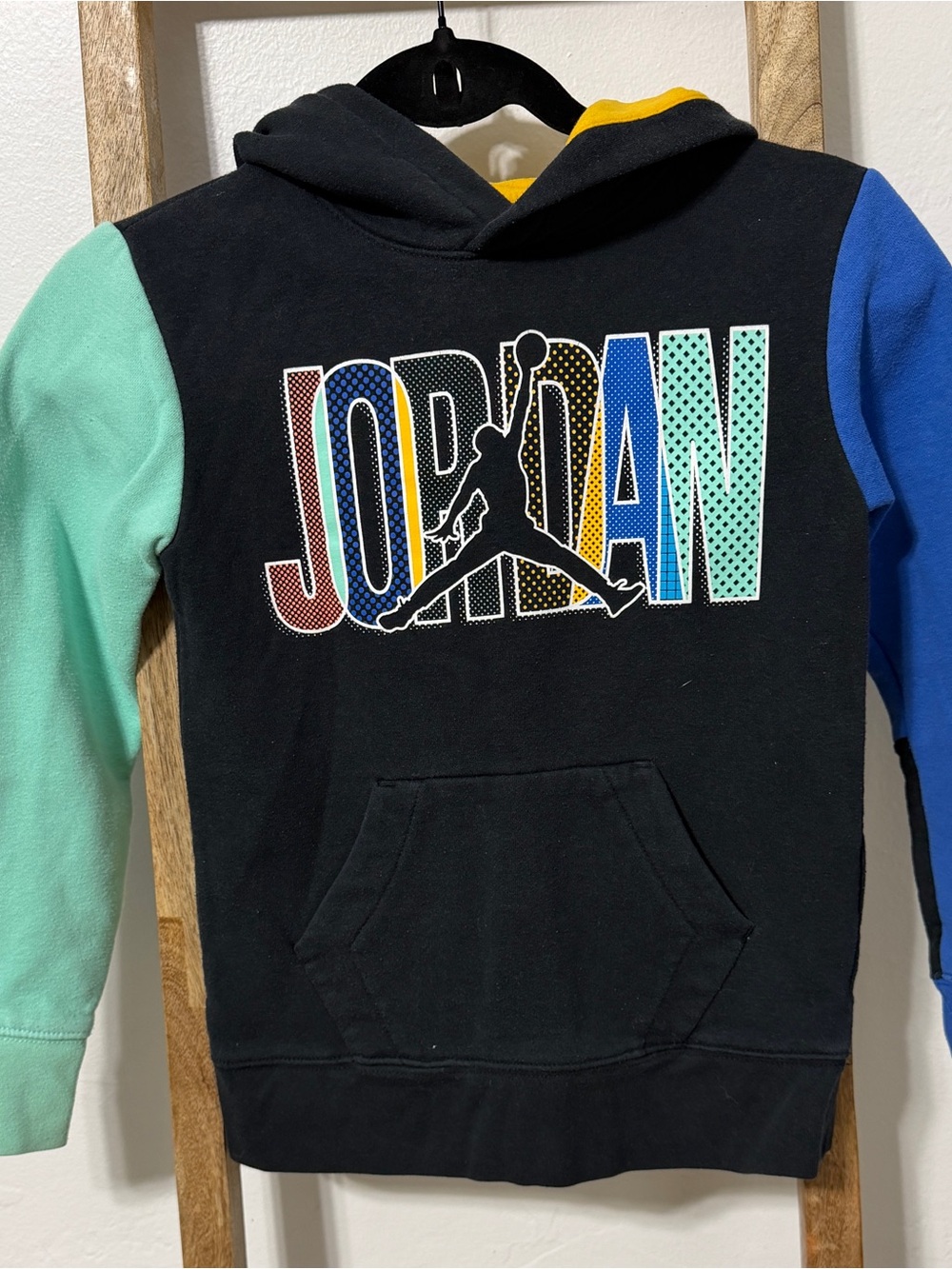 Jordan Kids Colorblock Hoodie - Black with Mint & Blue Accents